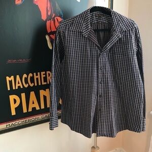 BEN SHERMAN: Brown/ Blue Grid Button Down Shirt
